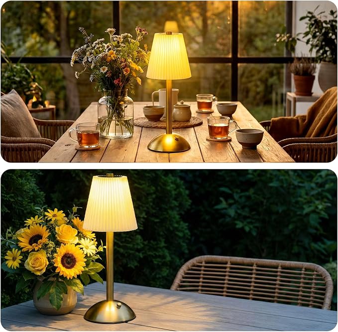 Liliful 6 Pcs Cordless Table Lamp Rechargeable Touch LED Small Gold Portable Battery Operated USB-c Desk Lamp 3 Color Dimmable for Bedroom Living Room Dining (Gold,Beige Cloth Style)