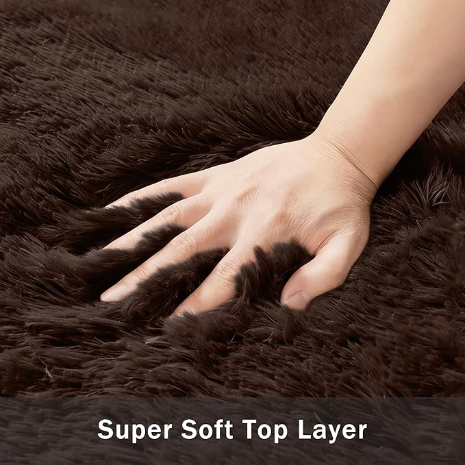 8x10 Area Rug for Living Room:Ultra Soft Fluffy Shag Brown Rugs,Large Fuzzy Plush Indoor Non Slip Carpet Washable Rug for Bedroom Kids Nursery Office Dorm Modern Decor(Brown 8'x10')