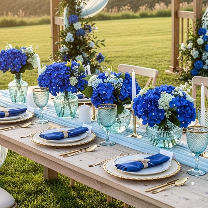 Auihiay 64PCS Royal Blue Hydrangea Artificial Flowers, Silk Hydrangea Heads with Stems, Fake Flowers for DIY Wedding Centerpiece, Home, Party, Baby Shower, Garden Decoration