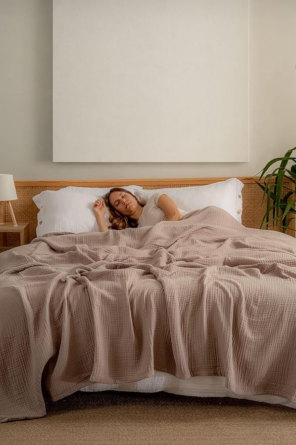 Muslin Blanket - Pure 100% Turkish Cotton Airy Soft Light Versatile Gauze Throw Blanket for Bed, Couch, Sofa (Taupe, Queen XL Size (95" x 95" inch))