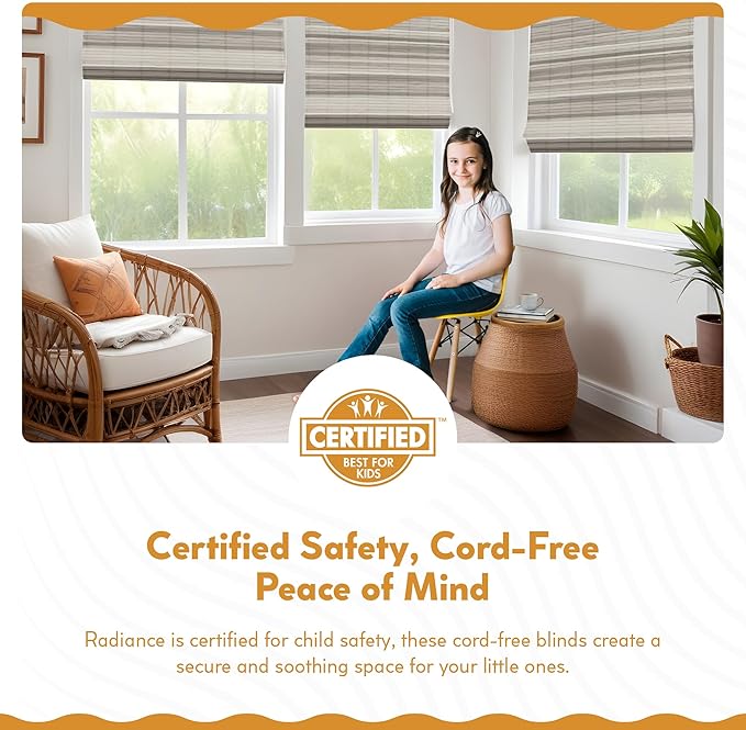 Radiance Cordless Distressed White Brooklyn Flatstick Bamboo Roman Shade - 23 in. W x 64 in. L