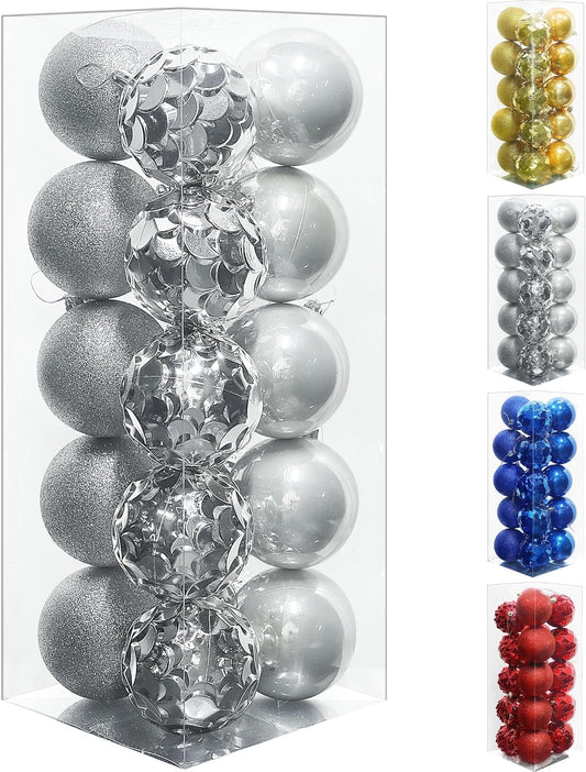 Lulu Home Christmas Ball Ornaments, 20 Ct 3.15" Pre-Strung Hanging Ornament Decorations, Xmas Shatterproof Plastic Balls for Holiday Party Wreath Garlands Trees, Silver