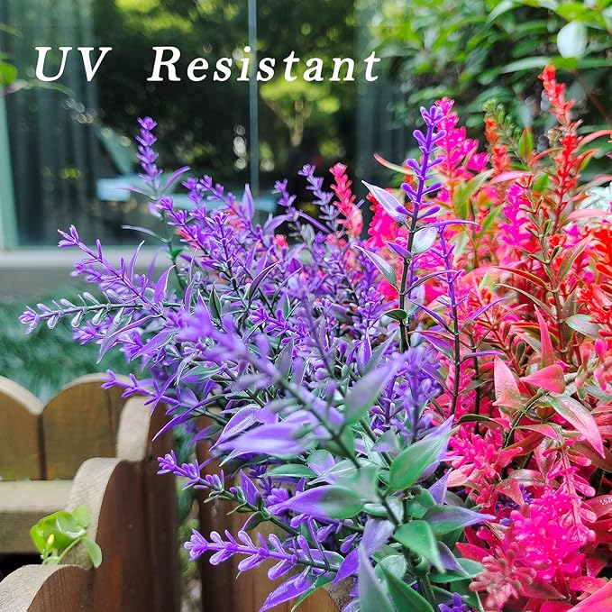 WEAUSUP 21 Bundles Faux Plants Outdoor Fake Flowers Artificial Flowers Fake Shrubs Greenery Bushes Bouquet UV Resistant Faux Bushes Plastic for Home Garden Decor (7 Colors)