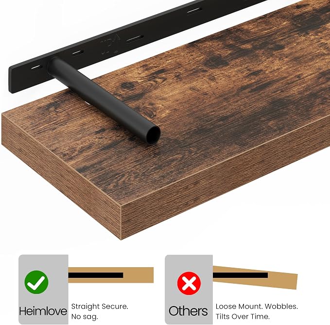 Heimlove 40 Inches Floating Shelves for Wall,9.3" Deep Rustic Brown Long Floating Shelves Set of 2,Large Display Shelf & Storage Shelf,Wall Shelf for Bathroom Bedroom Living Room Kitchen Office