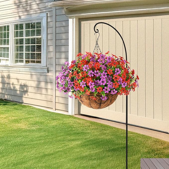 Artificial Flowers Fake Hanging Basket for Outdoor Spring Summer Decoration, 12 Bundles Faux Hanging Plants UV Resistant, Realistic Silk Flower for Outside Planters Porch Patio Balcony Yard Garden