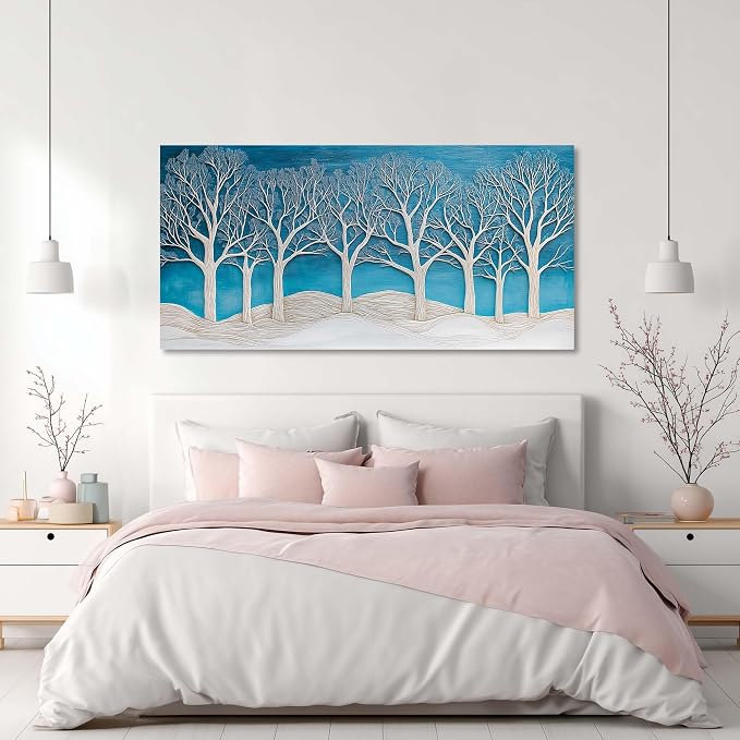 Ggaafet Abstract Forest Wall Art for Living Room Canvas Painting Prints Beautiful Blue Snow Wood Art Deco Modern Artwork Office Bedroom Family Dining Room Decor Large