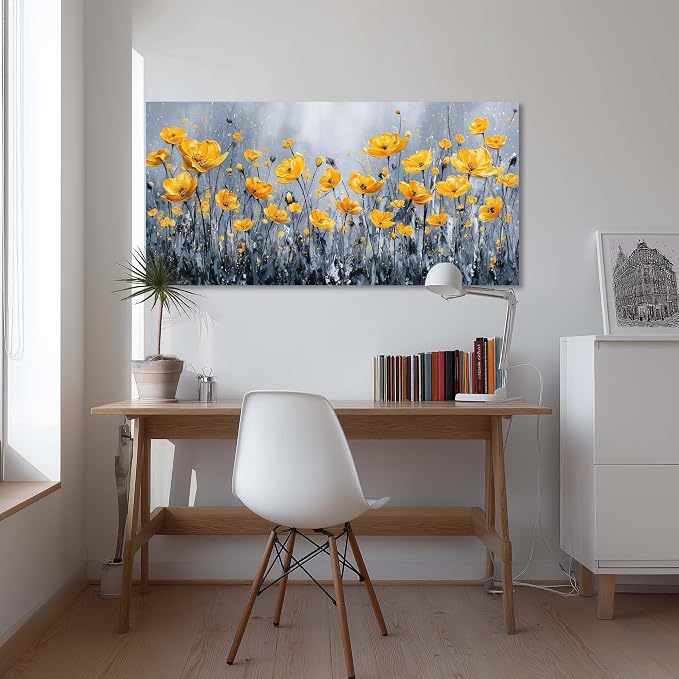 Ggaafet Yellow Floret Wall Art for Bedroom Canvas Oil Painting Prints Beautiful Flowers Floral Blooming Art Deco Pretty Artwork Office Family Dining Room Decor