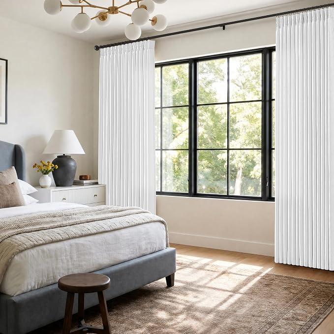 Snow White Pinch Pleated Curtains 120 Inches Long for High Ceiling Room Memory Trained Modern Farmhouse Pinch Pleat Curtains for Living Room Bedroom 120 Inch Extra Long Flax Linen Drapes 2 Panels