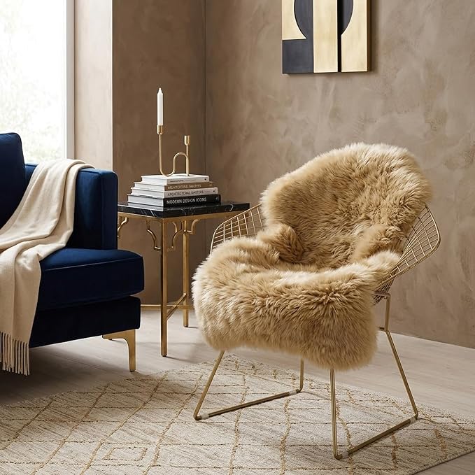 Genuine Sheepskin Rug New Zealand Fluffy Lambskin Rug, Natural Luxury Sheepskin Throw for Bedroom Living Room Children's Room Office- Premium Area Rug Chair Cover (2×3 Feet, Worm Brown)