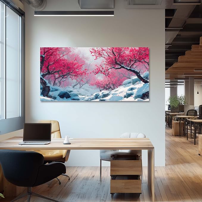 Ggaafet Red Plum Blossom Tree Wall Art for Bedroom Canvas Painting Prints Beautiful Winter Landscape Art Deco Nature Artwork Office Family Dining Room Decor