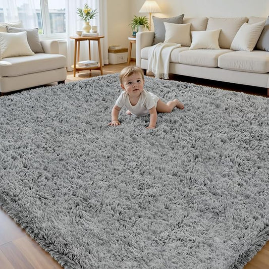 6x9 Area Rug for Living Room, Ultra Soft Fluffy Shag Rugs for Bedroom, Non-Slip Large Fuzzy Plush Rug Indoor Floor Carpet for Nursery Kids Office Dorm Modern Decor, Light Gray