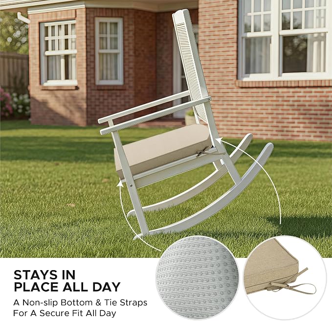 Outdoor Chair Cushions, Fade-Resistant & Water-Resistant, D Shaped Patio Furniture Seat Chair Pads Replacement with Ties, Non-Slip Bottom, Removable Cover, Set of 4, 18.5 x 16 Inch, Natural