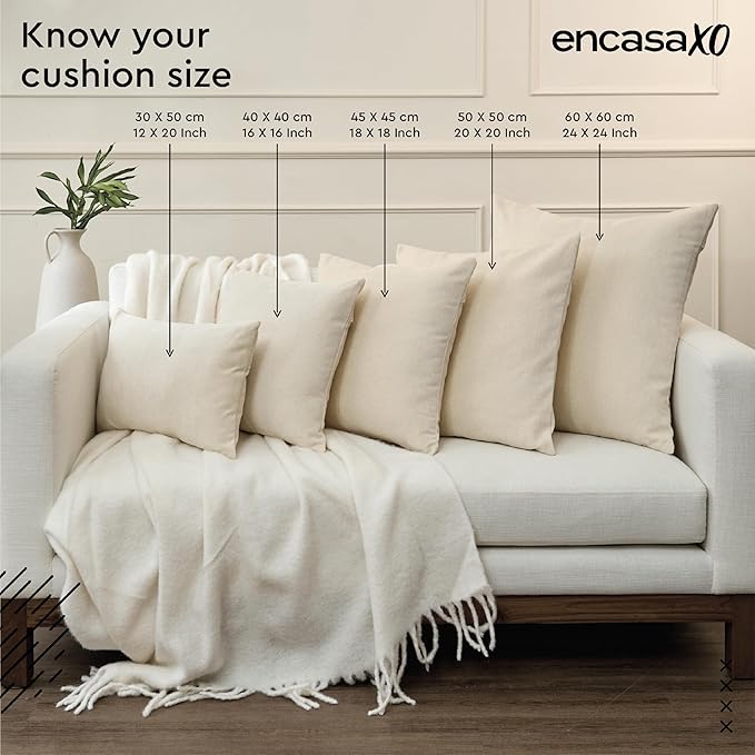 Encasa XO Throw Pillow Covers 20x20 in Set of 2 Tan | No Inserts | Cotton Pillow Covers for Living Room, Bed, Sofa, Couch | Decorative Cushion Covers with Improved Zipper
