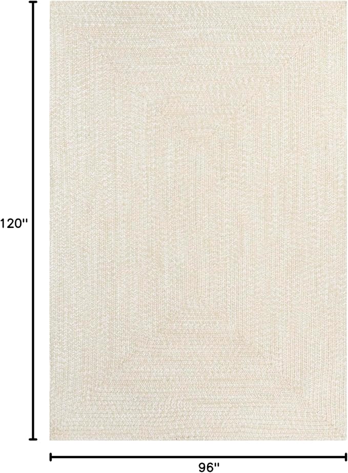 Superior Large Indoor/Outdoor Area Rug, Multi-Tone Reversible Braided Floor Decor for Patio, Front Porch, Entryway, Living Room, Office, Nursery, Artistic Home, 8' x 10', Cream-White