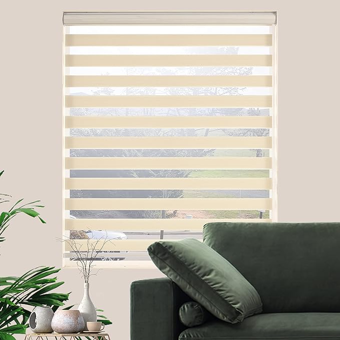 Zebra Blinds Window Blind Zebra Shade Blinds for Windows Roller Sheer Shades Privacy Light Filtering Shades for Home Kitchen Bathroom (Width 66'' X Height 72'' Cream)