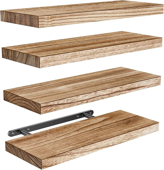 AMADA HOMEFURNISHING Floating Shelves, Paulownia Wood Wall Shelves for Living Room/Bedroom/Kitchen/Home Office, Wood Floating Shelf for Home Storage & Organization Set of 4 15.75" L x 5.91" W x 0.98"H