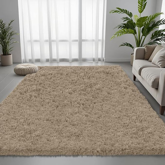 5x7 Area Rug for Living Room, Ultra Soft Fluffy Shag Rugs for Bedroom, Non-Slip Large Fuzzy Plush Rug Indoor Floor Carpet for Nursery Kids Office Dorm Modern Decor, Gray Camel