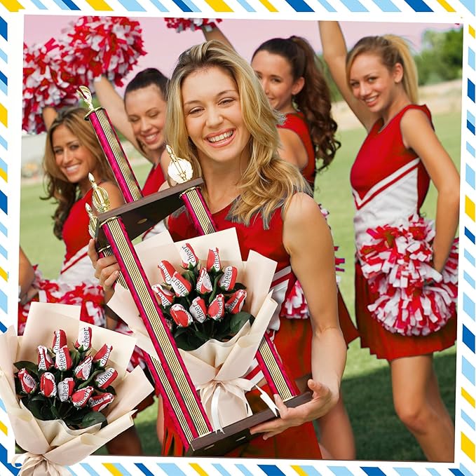Suhine 12 Pcs Red Cheer Gifts Cheerleader Cheerleading Artificial Rose Flowers Gifts Bulk for Women Cheer Team Sport Game Day Birthday Graduation Party Decorations Favors (Red White, Normal)