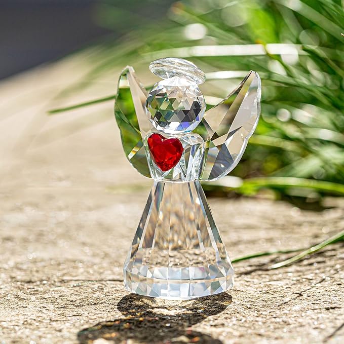 Glass Angel Figurines Crystal Angels Statue 3in Art Glass Guardian Angel Heart Paperweight Ornaments Valentines Gifts for Women