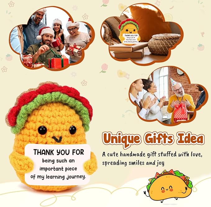 LuoHere Valentines Appreciation Gifts for Teacher Women Boss Leader Mentor- Cool Teachers Birthday Day Gifts Thank You Coworker Manager Christmas Small Handmade Crochet Taco