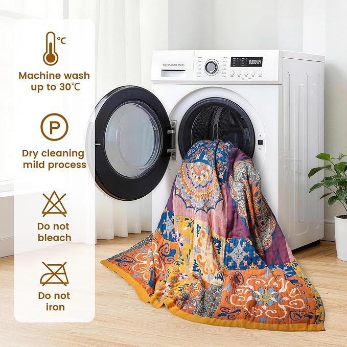 MSGKV Boho Throw Blanket for Couch 50"x60" 100% Cotton Blanket Summer Breathable Lightweight Blankets for Sofa Home Decor Muslin All Seasons