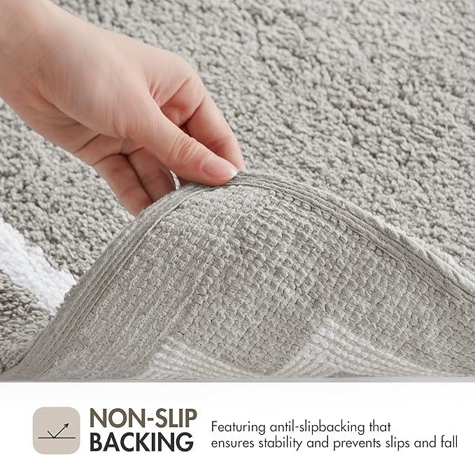 Madison Park Evan 100% Cotton Bathroom Rug Non Slip Backing-Luxrurious Tufted Plush Bath Mat Absorbent, Quick Dry, Spa Design Shower Room Décor, 24x72, Grey
