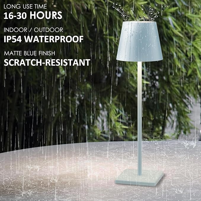 4 Packs Rechargeable LED Table Lamp,5000mAh Outdoor Cordless Desk Lamp Waterproof Portable, Stepless Dimmable Lamps for Restaurant/Bedroom/Outdoor (Blue)
