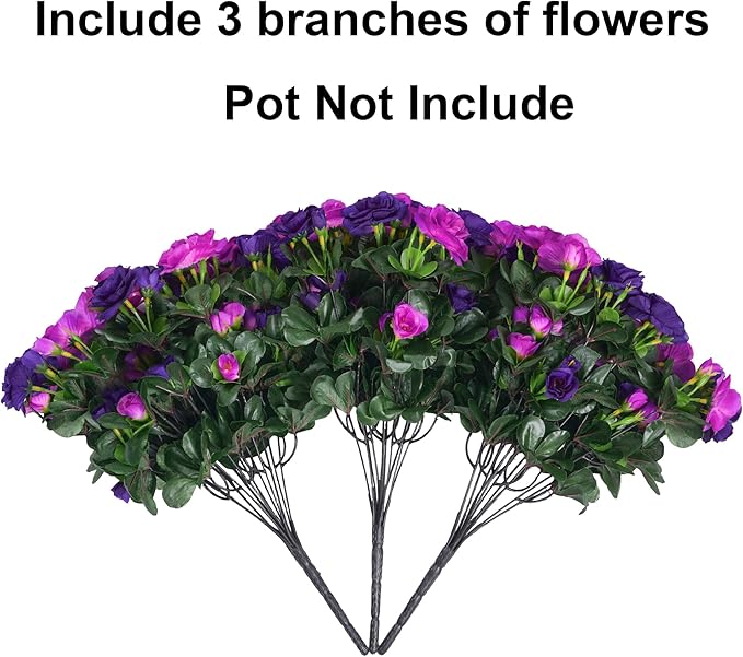 Artificial Faux Outdoor Flowers Plants for Spring Summer Decoration, Fake Silk Camellia UV Resistant Look Real for Planter Outside Front Door Porch Patio Balcony, 3 Large Bundles (Purple+Fuchsia)