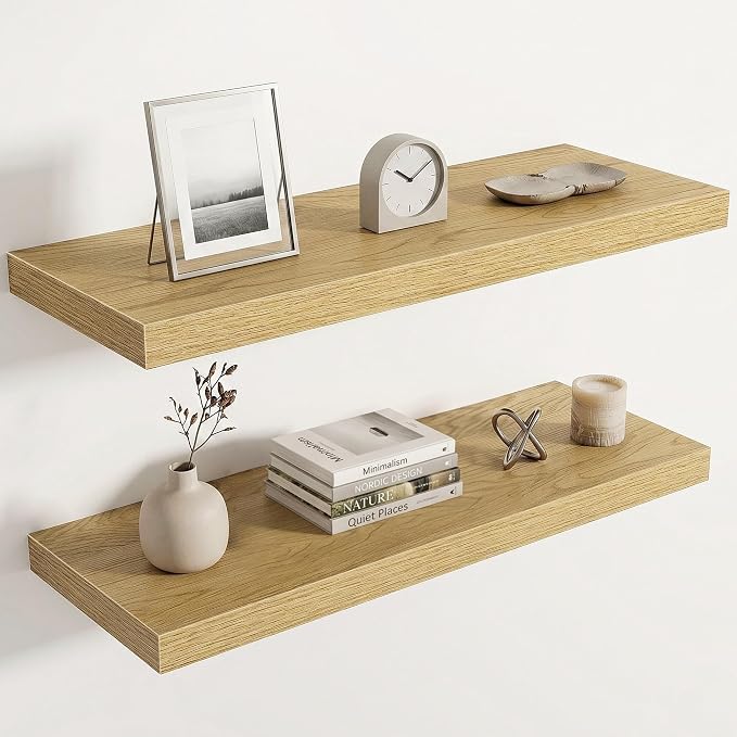 Acovy 10" Extra Deep Floating Shelves for Wall, 30" Long Wood Wall Shelves Set of 2 for Bathroom Bedroom Kitchen Living Room Laundry Room, Modern Floating Shelf for Home Decor
