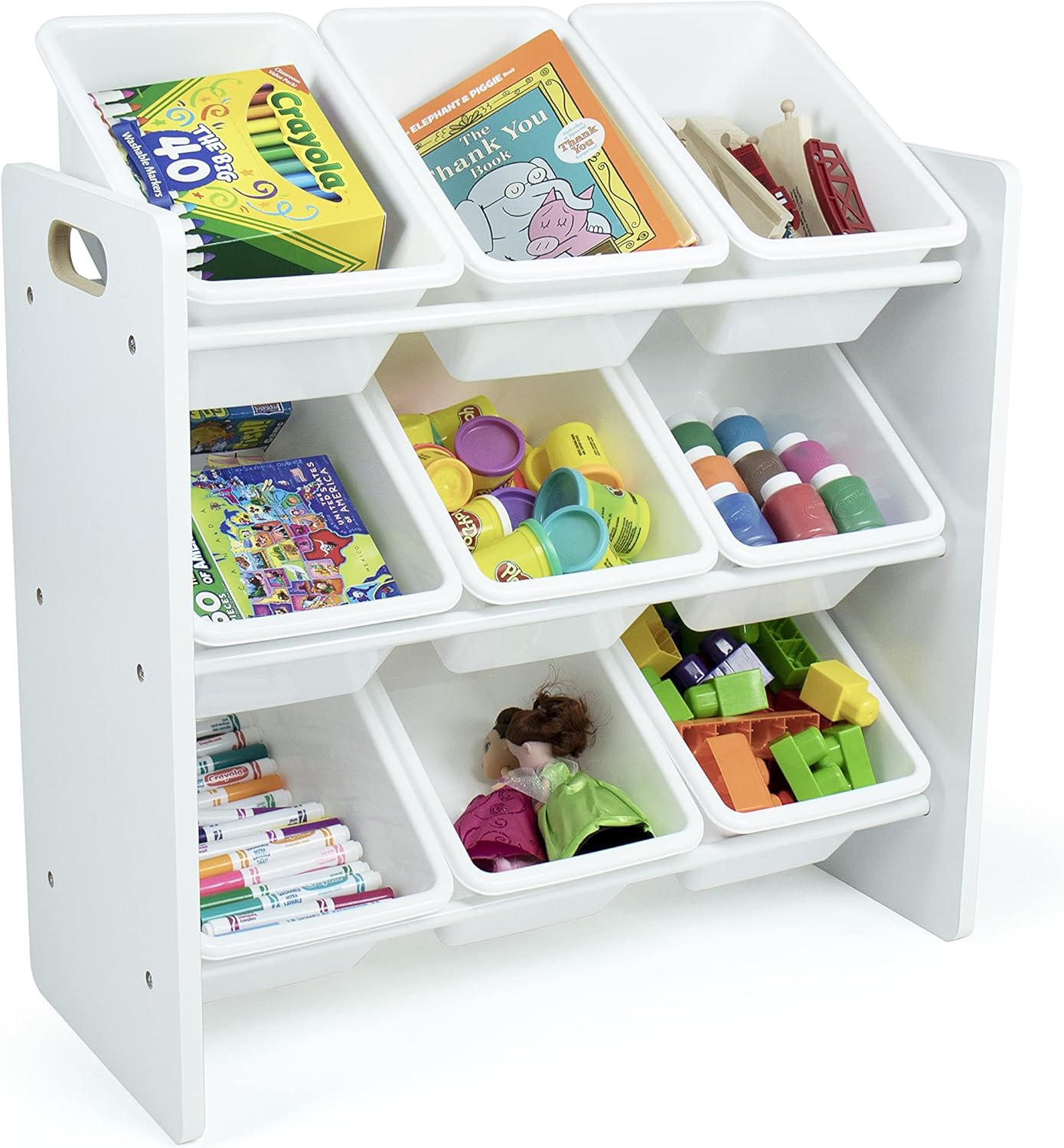 Humble Crew 9-Bin Toy Organizer – Cambridge White Plastic Bins, 3-Tier Storage Solution for Kids' Playrooms and Nurseries