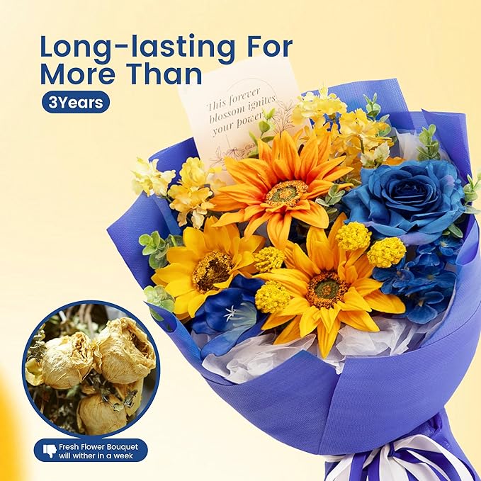 TINGE TIME Preserved Flowers Bouquet, Sunflower and Rose Bouquet, Flowers for Delivery, Graduation Gifts Teacher Appreciation Gifts Birthday Flowers Gifts for Women Mom Grandma Wife Friends