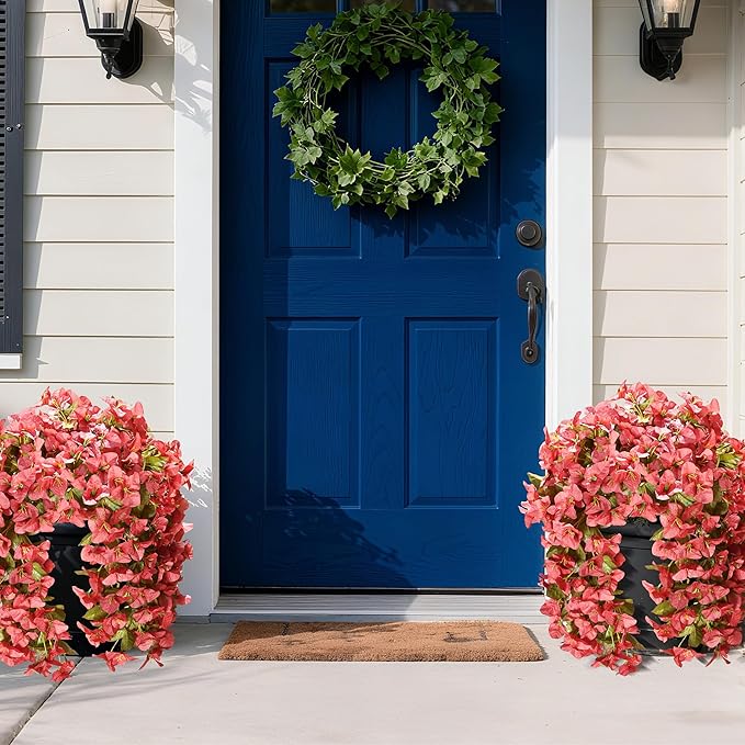 HyeFlora Bougainvillea Artificial Hanging Flowers Plants for Outdoors Decoration, 2pcs Faux Bougainvillea Vines Red Fake Flowers Realistic UV Resistant Silk Flowers for Outside Planter Yard Urn Patio