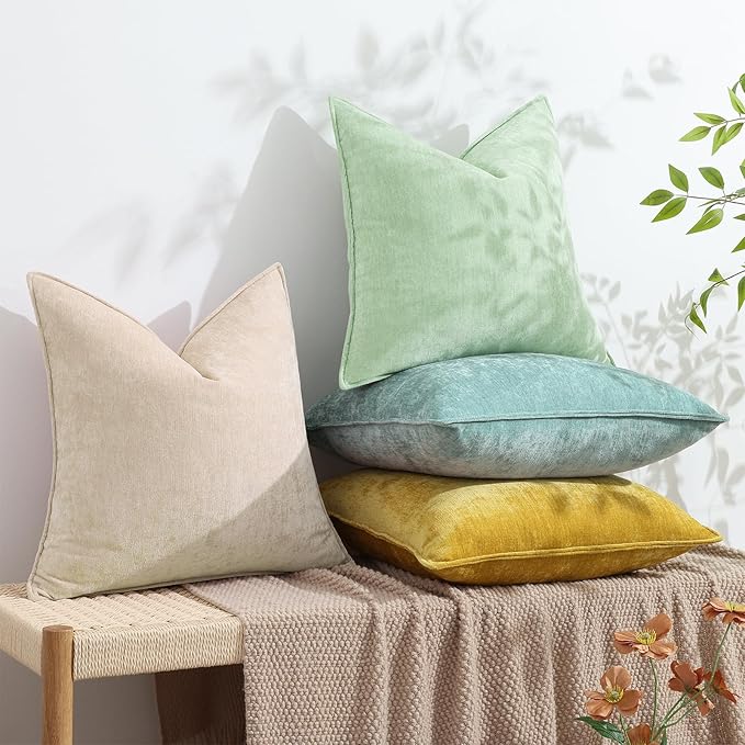 decorUhome Summer Couch Throw Pillow Covers 18x18 Set of 2, Decorative Soft Velvet Modern Cozy Chenille Pillow Cases with Elegant Design for Sofa Bed Living Room Home Decor, Sage Green
