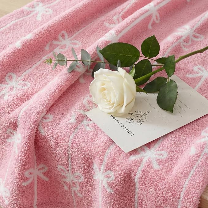 WRENSONGE Soft Throw Blanket for Couch-Cozy Reversible Knitted Blankets | Lightweight Warm Fluffy Decor for Women, Mom, Her & Girls, Sofa, Chair, Bed, 50x60in, Pink Bow