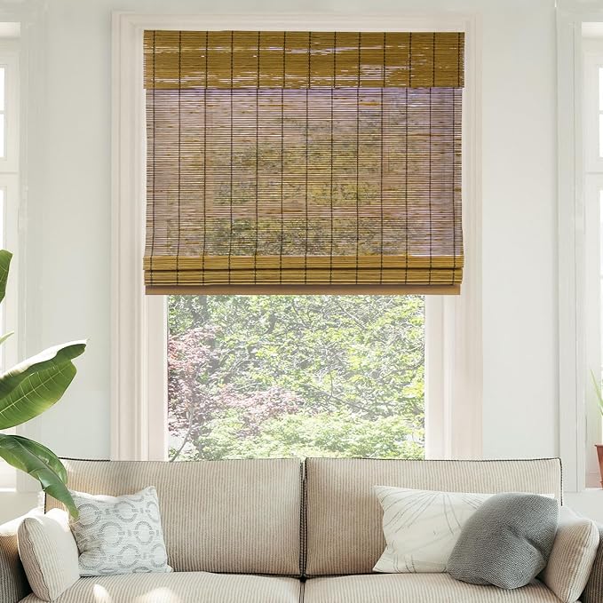 CHICOLOGY Bamboo Roman Shade, Cordless Light Filtering Woven Wood Window Treatment for Living Room, Dining Room, Kitchen & Office, Natural Bamboo Blinds for Boho Coastal Decor, Fox, 31"W x 64"H
