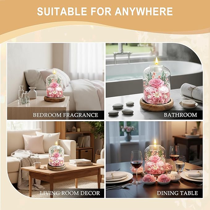 Gifts for Mom, Preserved Rose Flowers in Glass Dome, Forever Flowers for Delivery, Eternal Rose, Birthday Gifts for Women, Mothers Day for Grandma, Wife, Daughter, Anniversary(Pink)