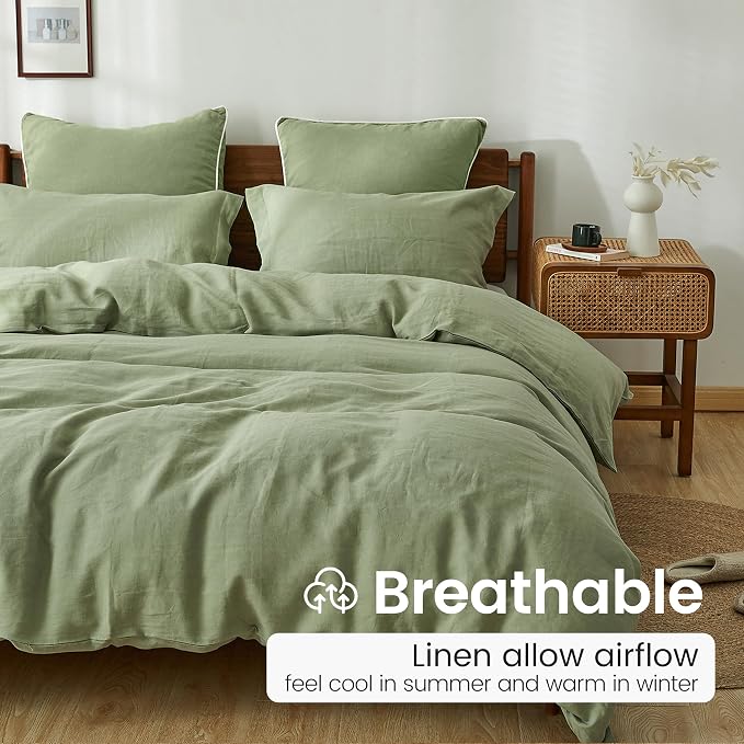 100% French Linen Pillow Shams Basic Style - Pack of 2 - Washed Solid Color Natural Flax Soft Breathable - Sage Green, 20' 'x 36''