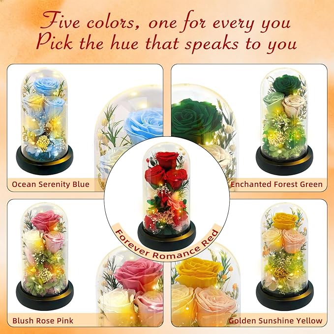 HipTree Preserved Morandi Green Rose in Glass Dome with LED Lights - Forever Eternal Rose Gifts for Women, Valentines Day Mothers Day Birthday Christmas Wedding Anniversary for Mom Wife Girlfriend