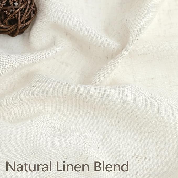 Light Filtering Natural Linen Pleated Curtains 63 Inches Long Ivory Cream Linen Curtain 70 Inch Wide Textured Semi Sheer Back Tab Boho Pinch Pleat Drape for Bedroom Living Room 2 Panels 70 x 63 Length