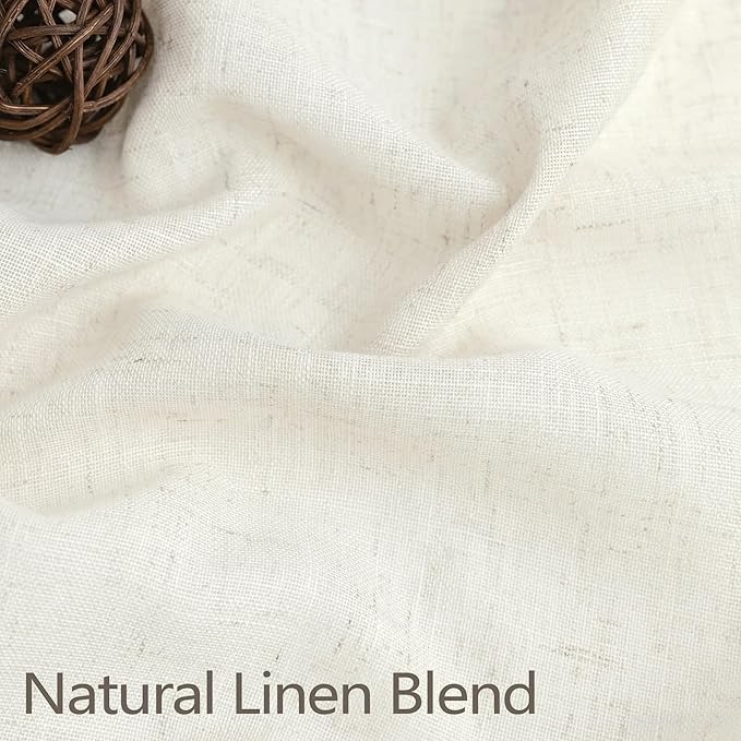 Cream Natural Linen Pleated Curtains 108 Inches Long 2 Panels for Living Room Bedroom Light Filter Semi Sheer Pinch Pleat Drapes Hooks Rings Neutral Rustic Farmhouse Style Window Curtain 60x108 Length