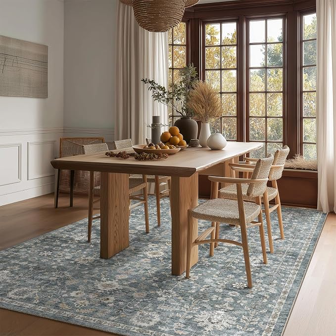 Washable Rugs for Living Room: 5x7 Area Rugs for Bedroom Ultra Soft Non-Slip Stain Resistant Vintage Boho Large Carpet for High-Traffic Dining Room - Farmhouse Decor