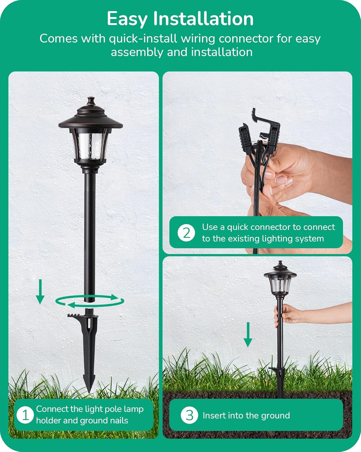 EDISHINE Low Voltage Landscape Lighting, 12V 3W 120LM 3000K Seed Glass Outdoor Landscape Path Lights with Connectors, ORB Waterproof Electric LED Pathway Light Wired for Walkway Garden Yard, 6 Pack