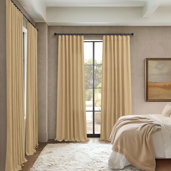 Tan Linen Curtains 90 Inch Length for Living Room Dining 2 Panels Set Back Tab Pocket Light Filtering Sheer Taupe Brown Mocha Coffee Color Drape for Bedroom Home Office Burlap Vintage Decor 52x90 Long