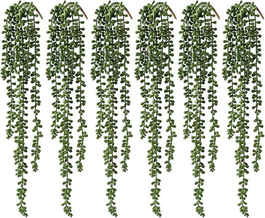dallisten 6 Pcs Artificial Succulents Hanging Plants, Fake String of Pearls Greenery Plants, Decoration for Wall, Home, Backdrop, Garden, Indoor and Outdoor