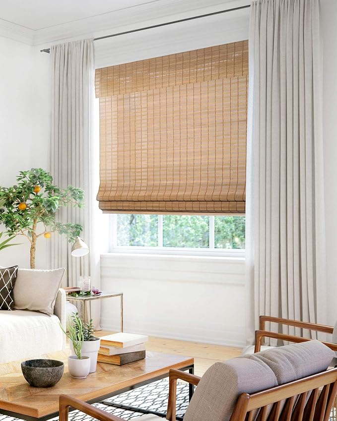 CHICOLOGY Bamboo Roman Shade, Cordless Light Filtering Woven Wood Window Treatment for Living Room, Dining Room, Kitchen & Office, Natural Bamboo Blinds for Boho Coastal Decor, Squirrel, 47"W x 64"H