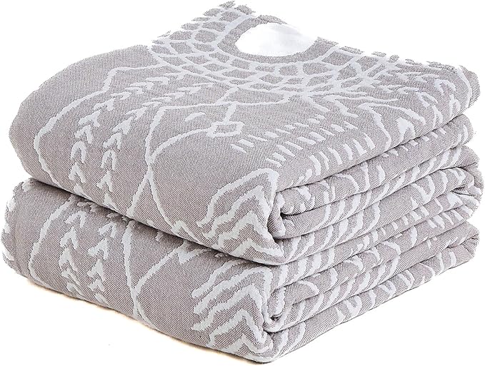 Boho Muslin Throw Blanket Twin Size 60"x80", 100% Cotton Lightweight 4-Layer Reversible Herringbone Quilt, All Season Decorative Blanket for Couch Bed Sofa Home Decor Gift - Grey/Off-White