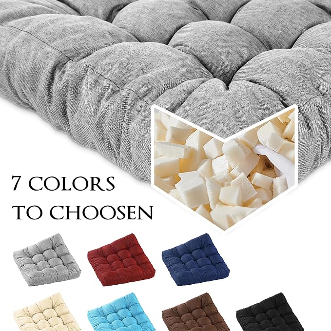 Meditation Floor Cushions, Thickened Floor Pillow for Adults, Large Square Pillows Seat Cushion for Tatami Living Room Yoga, Memory Sponge Block Added, 22x22 Inch, Grey