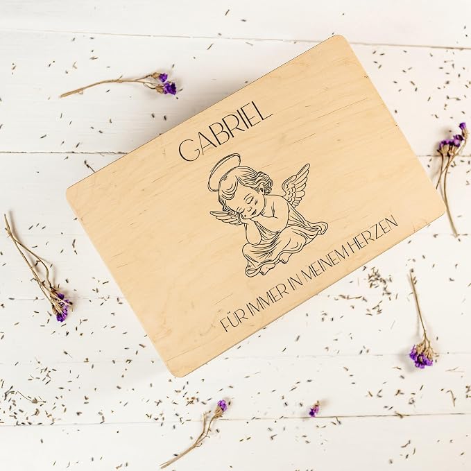 Creative Deco Personalized Wooden Storage Box Baby Loss Box | 11.8x7.87x5.51in (+-0.5) | Hinged Lid Handle Engraving | Unpainted Gift Box | Rough UNSANDED Keepsake Memory Souvenir Chest