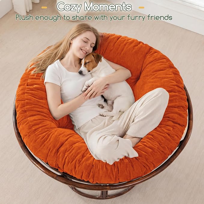 HIGOGOGO Papasan Chair Cushion with Chenille Cover (Without Chair), Soft Supportive Cushion, Orange, 48 x 48 Inch