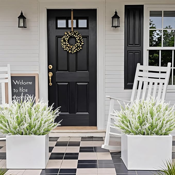 Ouddy Decor 24 Bundles Artificial Lavender Fake Flowers Faux Plastic Plants for Home Wedding Kitchen Garden Patio Window Box Office Table Centerpieces Indoor Outdoor Decor, White